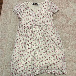 Polo by Ralph Lauren White Cotton Dress with Pink Floral Print